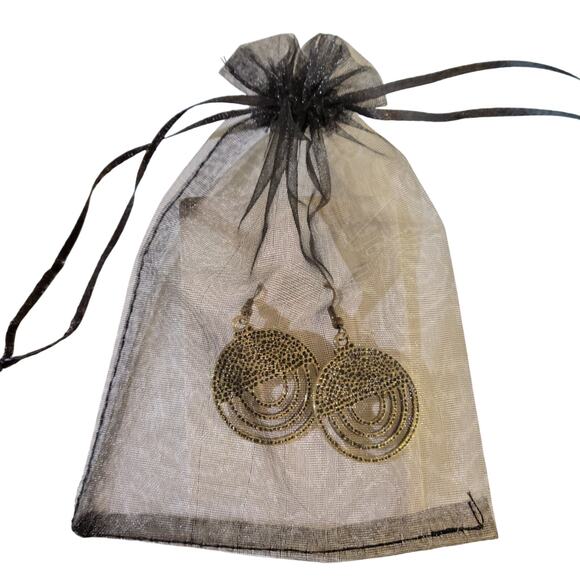 Gold Brass Tone Rainbow Dangle Earrings Textured Boho Drop Jewelry 2" - Picture 9 of 13